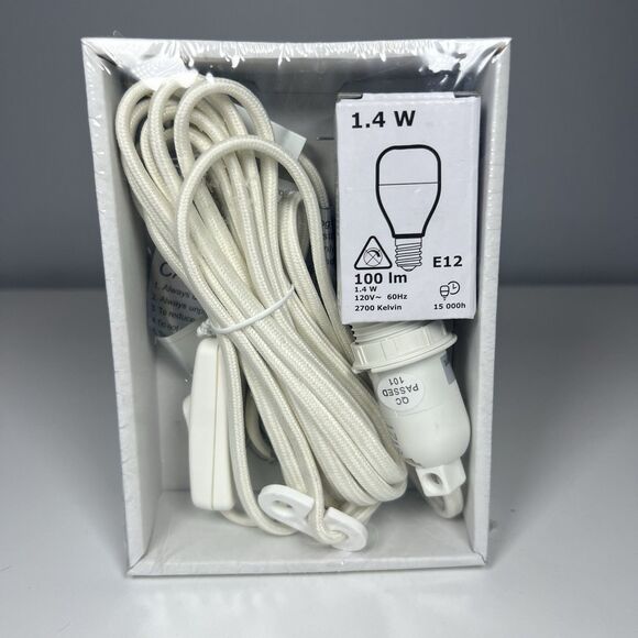 IKEA STRALA Cord Set with E12 Bulb 157" Cord White 503.715.12 NEW Sealed - Picture 2 of 4